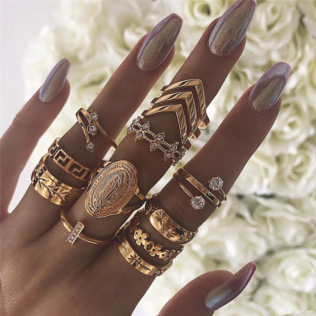 17KM 20 Design Vintage Gold Star Moon Rings Set For Women BOHO Opal Crystal Midi Finger Ring 2019 Female Bohemian Jewelry Gifts