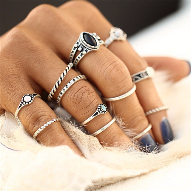 17KM 20 Design Vintage Gold Star Moon Rings Set For Women BOHO Opal Crystal Midi Finger Ring 2019 Female Bohemian Jewelry Gifts