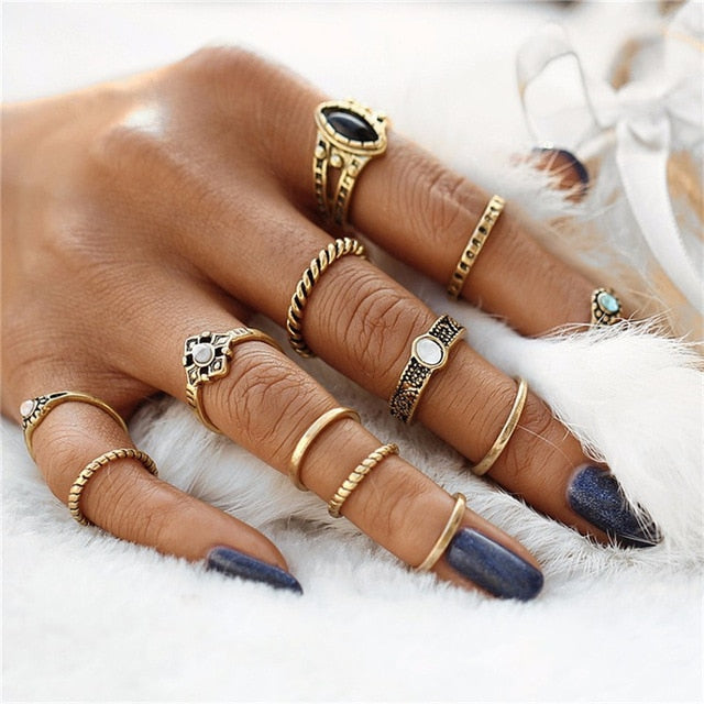 17KM 20 Design Vintage Gold Star Moon Rings Set For Women BOHO Opal Crystal Midi Finger Ring 2019 Female Bohemian Jewelry Gifts
