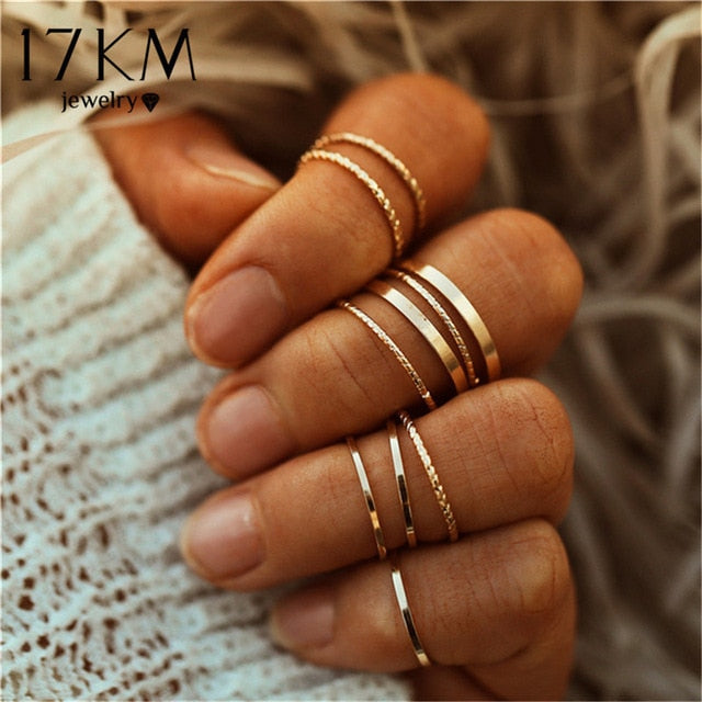 17KM 20 Design Vintage Gold Star Moon Rings Set For Women BOHO Opal Crystal Midi Finger Ring 2019 Female Bohemian Jewelry Gifts