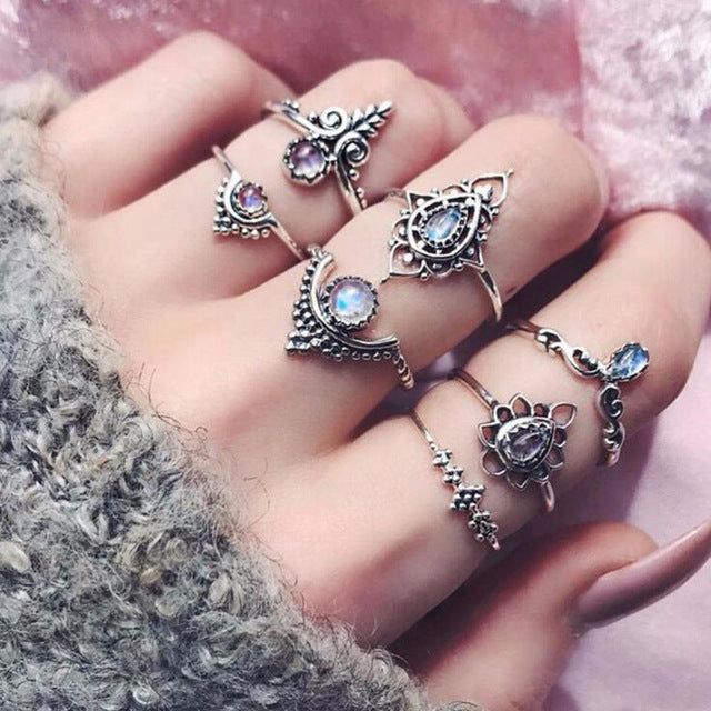 17KM 20 Design Vintage Gold Star Moon Rings Set For Women BOHO Opal Crystal Midi Finger Ring 2019 Female Bohemian Jewelry Gifts