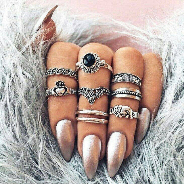 17KM 20 Design Vintage Gold Star Moon Rings Set For Women BOHO Opal Crystal Midi Finger Ring 2019 Female Bohemian Jewelry Gifts