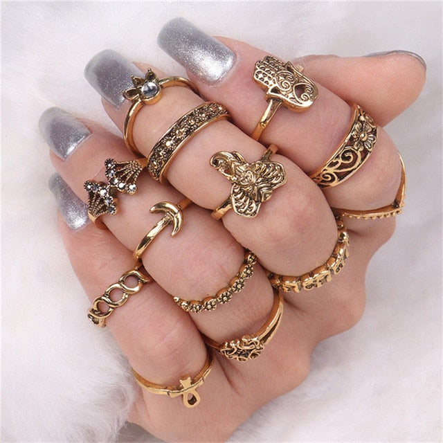 17KM 20 Design Vintage Gold Star Moon Rings Set For Women BOHO Opal Crystal Midi Finger Ring 2019 Female Bohemian Jewelry Gifts