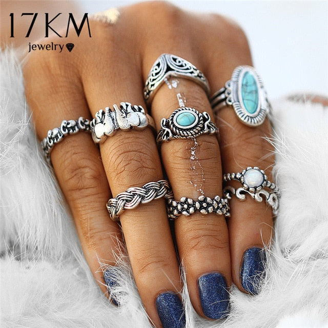 17KM 20 Design Vintage Gold Star Moon Rings Set For Women BOHO Opal Crystal Midi Finger Ring 2019 Female Bohemian Jewelry Gifts