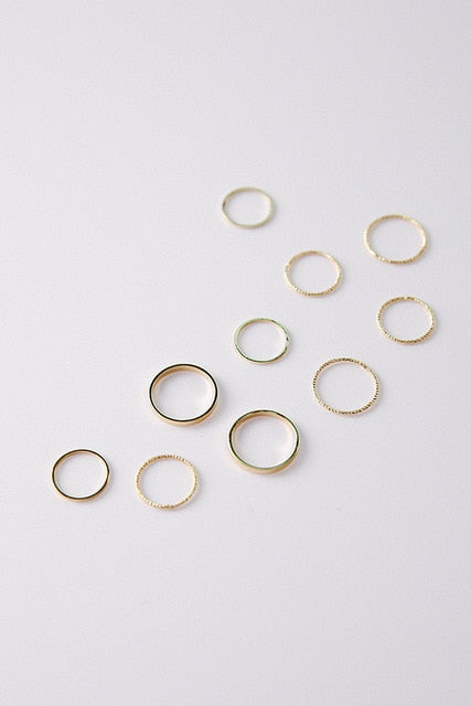 10PCS/SET 2019 Fashion Simple Design anillos Vintage Gold Silver Color Joint Rings Sets for Women Jewelry J7213