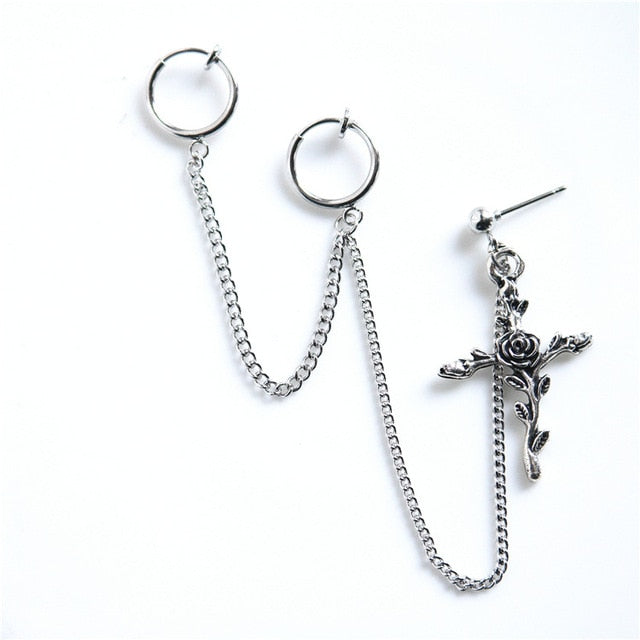 1PC European Style Fashion Vintage Long Chain Cross Zipper Drop Earrings for Men and Women Party Punk Jewelry Gift Brincos