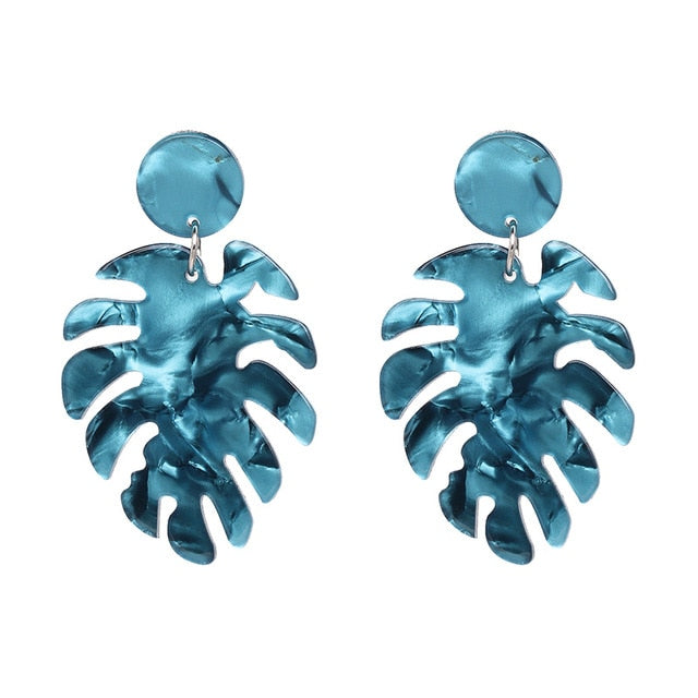 JURAN 2019 new long dangle resin green leaves earrings party jewelry accessories handmade fashion acrylic earrings for women