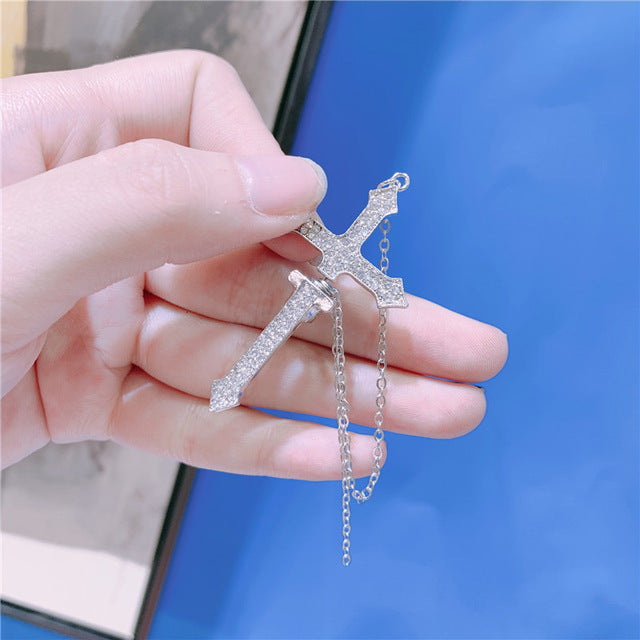 1PC European Style Fashion Vintage Long Chain Cross Zipper Drop Earrings for Men and Women Party Punk Jewelry Gift Brincos
