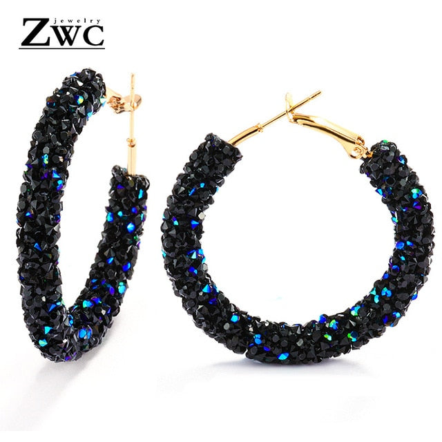 ZWC Vintage Korean Big Earrings for Women Female Fashion Gold Cubic zirconia Drop Dangle Earring Geometric earings Jewelry 2019