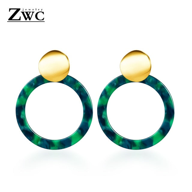 ZWC Vintage Korean Big Earrings for Women Female Fashion Gold Cubic zirconia Drop Dangle Earring Geometric earings Jewelry 2019