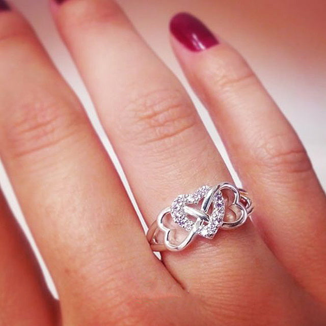 Minimalist Three Heart Silver Color Rings for Women Sweet Engagement Wedding Couple Ring Fashion Cute Bijoux Jewelry O3M228