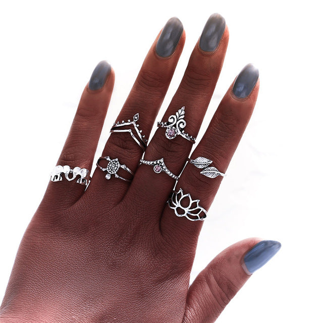 17KM 20 Design Vintage Gold Star Moon Rings Set For Women BOHO Opal Crystal Midi Finger Ring 2019 Female Bohemian Jewelry Gifts