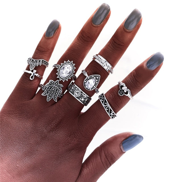 17KM 20 Design Vintage Gold Star Moon Rings Set For Women BOHO Opal Crystal Midi Finger Ring 2019 Female Bohemian Jewelry Gifts