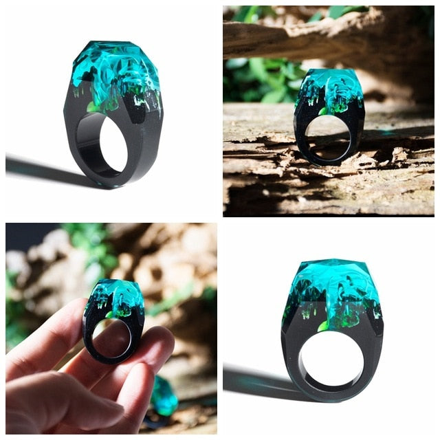 Wood Resin Ring Transparent Epoxy Resin Ring Fashion Handmade Dried Flower Wedding Jewelry Love Ring for Women 2019 New Design