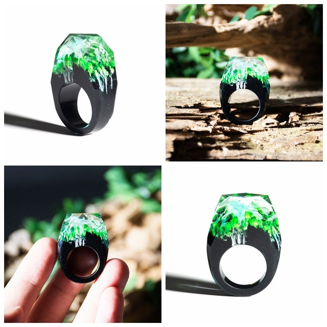 Wood Resin Ring Transparent Epoxy Resin Ring Fashion Handmade Dried Flower Wedding Jewelry Love Ring for Women 2019 New Design