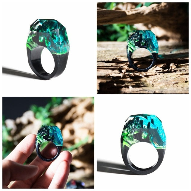 Wood Resin Ring Transparent Epoxy Resin Ring Fashion Handmade Dried Flower Wedding Jewelry Love Ring for Women 2019 New Design