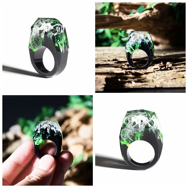 Wood Resin Ring Transparent Epoxy Resin Ring Fashion Handmade Dried Flower Wedding Jewelry Love Ring for Women 2019 New Design