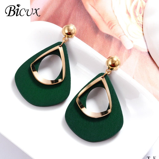 BICUX New Fashion Round Dangle Drop Korean Earrings For Women Geometric Round Heart Gold Earring Wedding Jewelry