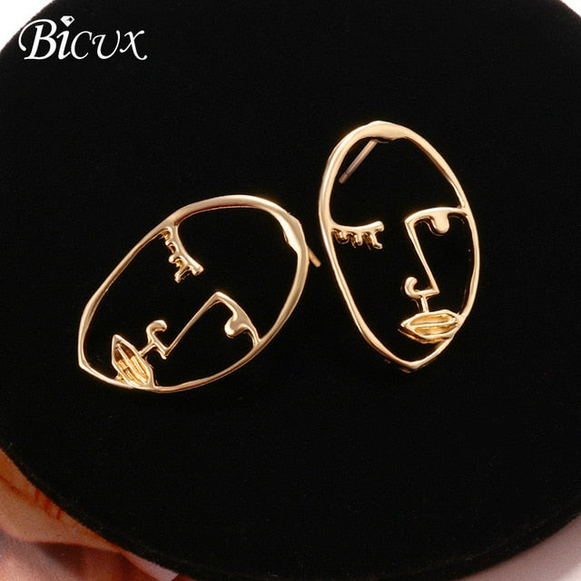 BICUX New Fashion Round Dangle Drop Korean Earrings For Women Geometric Round Heart Gold Earring Wedding Jewelry