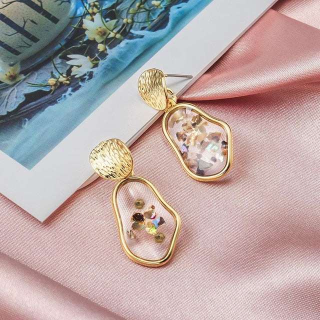 BICUX New Fashion Round Dangle Drop Korean Earrings For Women Geometric Round Heart Gold Earring Wedding Jewelry