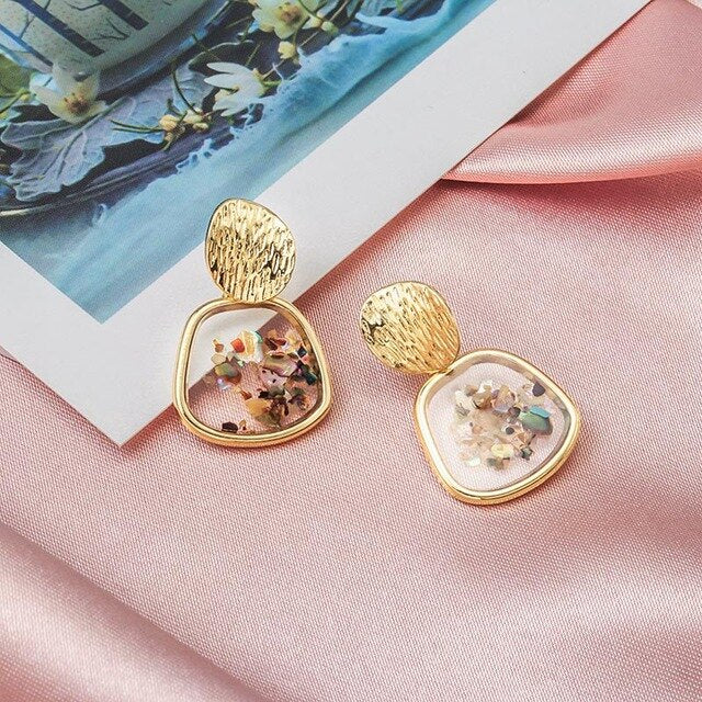 BICUX New Fashion Round Dangle Drop Korean Earrings For Women Geometric Round Heart Gold Earring Wedding Jewelry