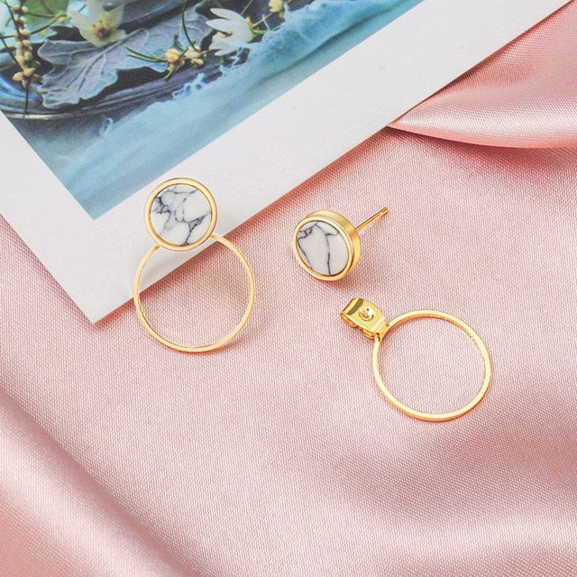 BICUX New Fashion Round Dangle Drop Korean Earrings For Women Geometric Round Heart Gold Earring Wedding Jewelry