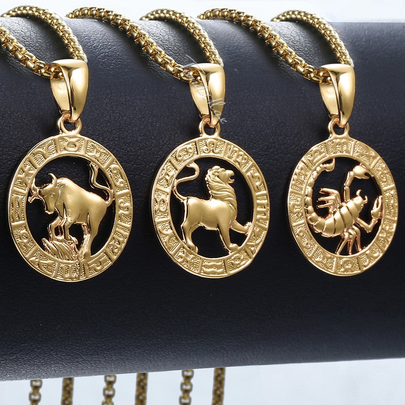 Men's Women's 12 Horoscope Zodiac Sign Gold Pendant Necklace Aries Leo Wholesale Dropshipping 12 Constellations Jewelry GPM24