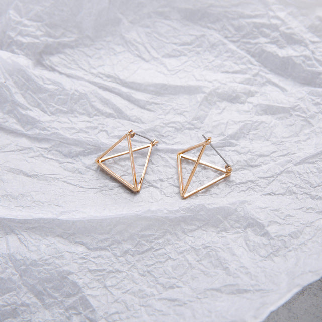 Europe and America Minimalist Punk Earrings Set for Women Geometric 3D Triangle Hollow Polygon Earrings Brincos Party Jewelry JH