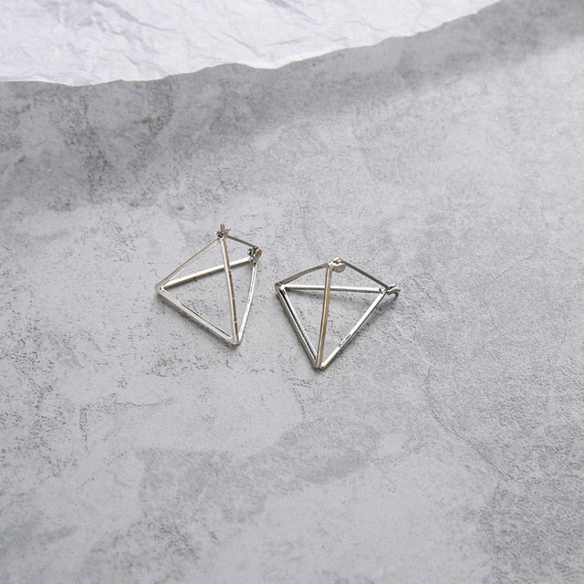 Europe and America Minimalist Punk Earrings Set for Women Geometric 3D Triangle Hollow Polygon Earrings Brincos Party Jewelry JH