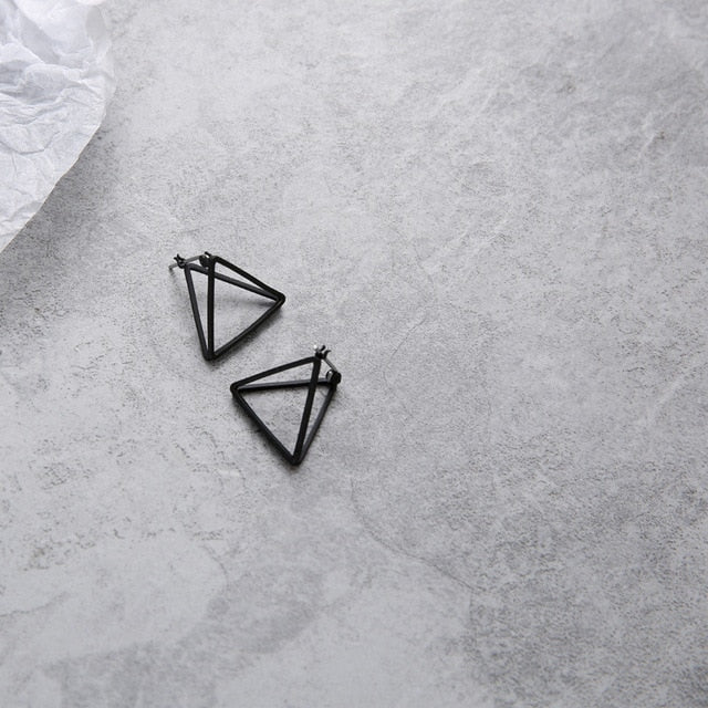 Europe and America Minimalist Punk Earrings Set for Women Geometric 3D Triangle Hollow Polygon Earrings Brincos Party Jewelry JH