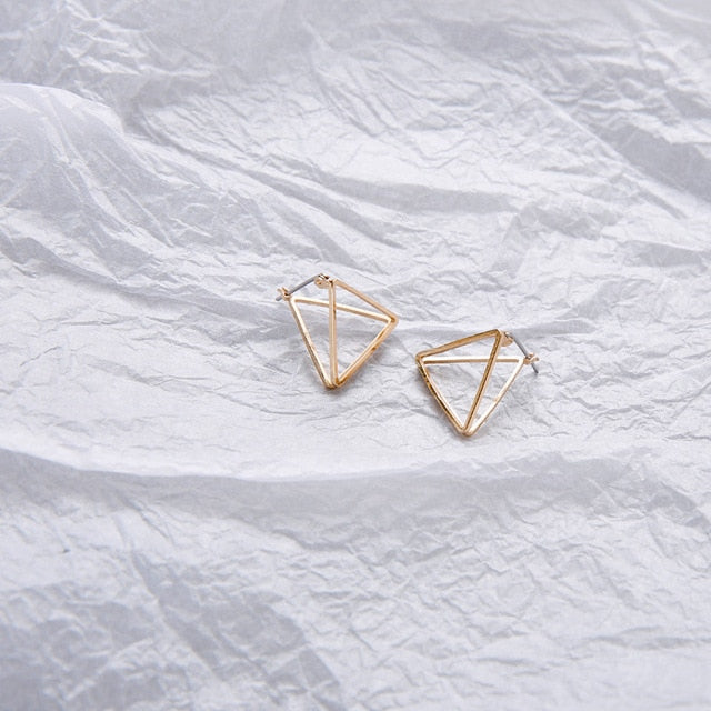 Europe and America Minimalist Punk Earrings Set for Women Geometric 3D Triangle Hollow Polygon Earrings Brincos Party Jewelry JH