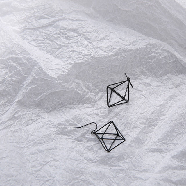 Europe and America Minimalist Punk Earrings Set for Women Geometric 3D Triangle Hollow Polygon Earrings Brincos Party Jewelry JH