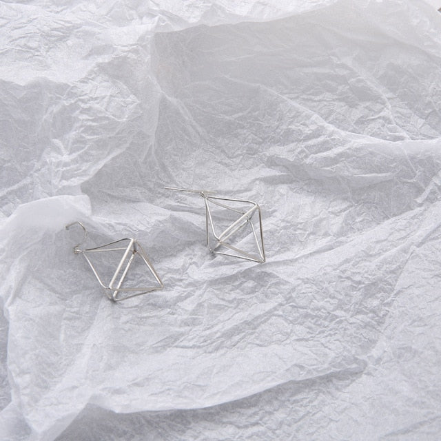 Europe and America Minimalist Punk Earrings Set for Women Geometric 3D Triangle Hollow Polygon Earrings Brincos Party Jewelry JH