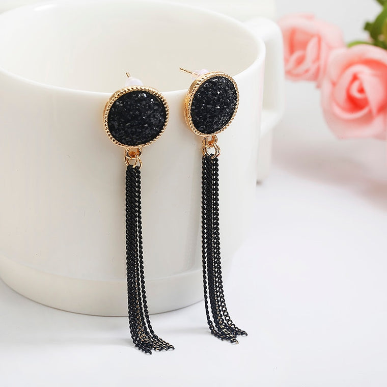 New Fashion Golden Silver Plated Dangle Hanging Black Rhinestone Long Drop Earrings For Women Jewelry brincos bijoux