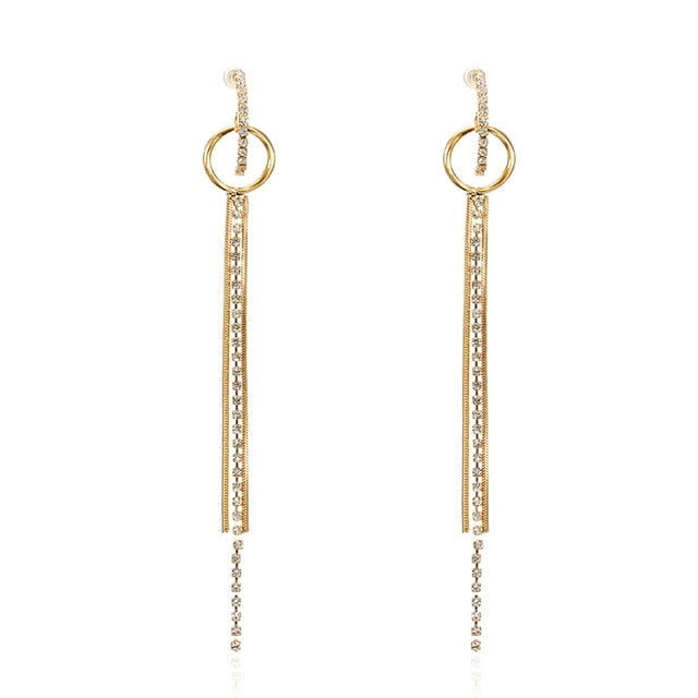 New Fashion Golden Silver Plated Dangle Hanging Black Rhinestone Long Drop Earrings For Women Jewelry brincos bijoux