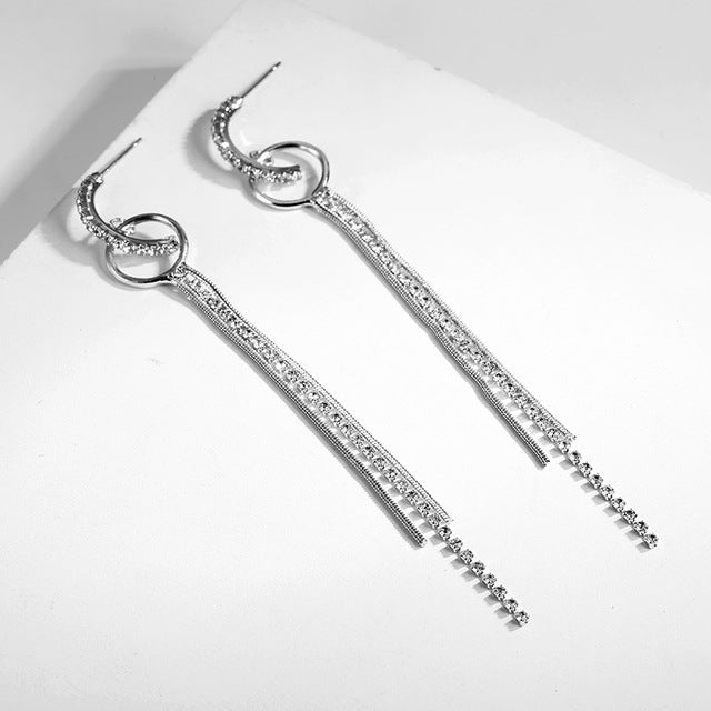 New Fashion Golden Silver Plated Dangle Hanging Black Rhinestone Long Drop Earrings For Women Jewelry brincos bijoux