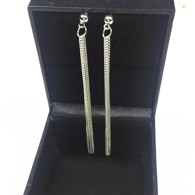 New Fashion Golden Silver Plated Dangle Hanging Black Rhinestone Long Drop Earrings For Women Jewelry brincos bijoux