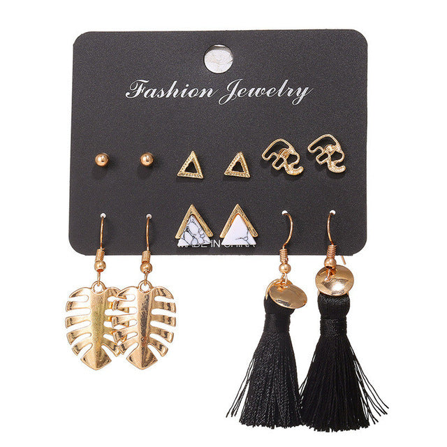 IF ME Vintage Geometric Tassel Dangle Earrings For Women Gold Color Leaf Heart Flower Statement Drop Earring Brincos Jewelry NEW