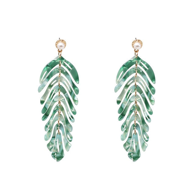 JURAN 2019 new long dangle resin green leaves earrings party jewelry accessories handmade fashion acrylic earrings for women