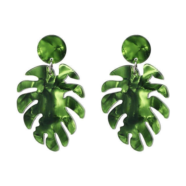 JURAN 2019 new long dangle resin green leaves earrings party jewelry accessories handmade fashion acrylic earrings for women