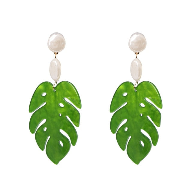 JURAN 2019 new long dangle resin green leaves earrings party jewelry accessories handmade fashion acrylic earrings for women