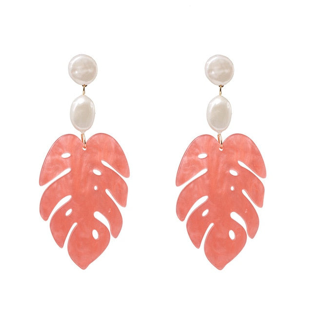 JURAN 2019 new long dangle resin green leaves earrings party jewelry accessories handmade fashion acrylic earrings for women