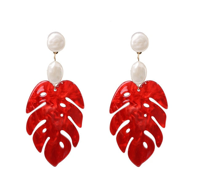 JURAN 2019 new long dangle resin green leaves earrings party jewelry accessories handmade fashion acrylic earrings for women
