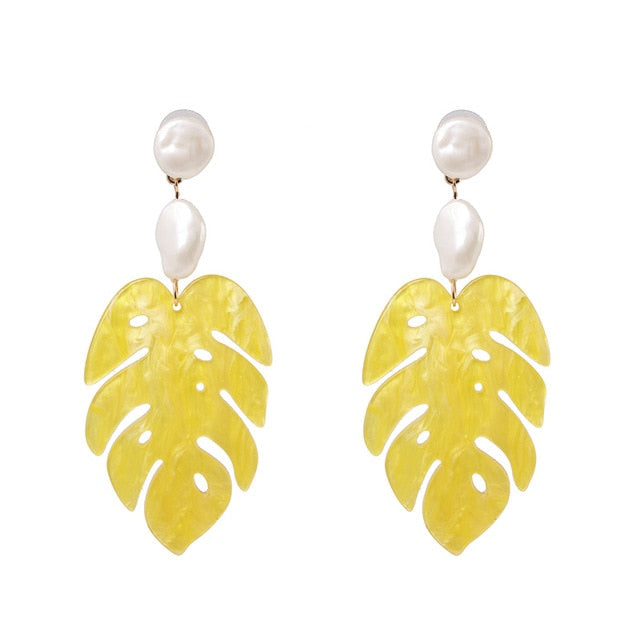 JURAN 2019 new long dangle resin green leaves earrings party jewelry accessories handmade fashion acrylic earrings for women